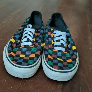 multi colored checkerboard vans